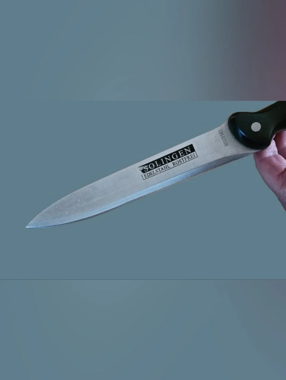 German Solinger Rosrfrei (Rust Free) Stainless Steel Knife Set. 6 w/Honing Rod